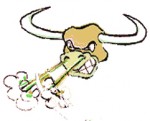 cartoon image of a snorting bull