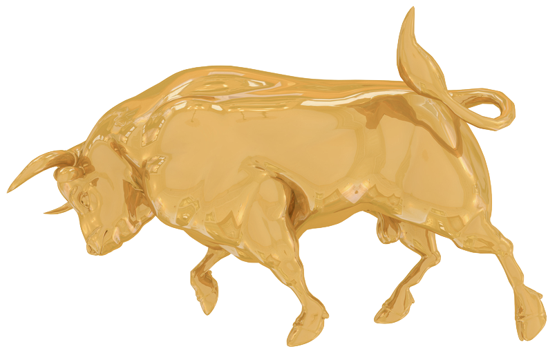 graphic image of a golden bull preparing to charge