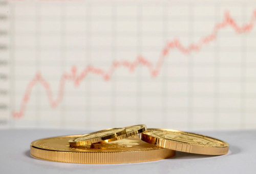graphic image showing gold coins against a chart backdrop