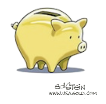 cartoon image of gold piggy bank by Ed Stein