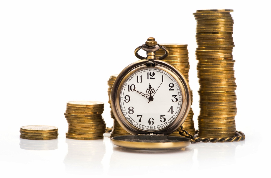 photo image of gold coins and gold watch signifying time flies toward retirement