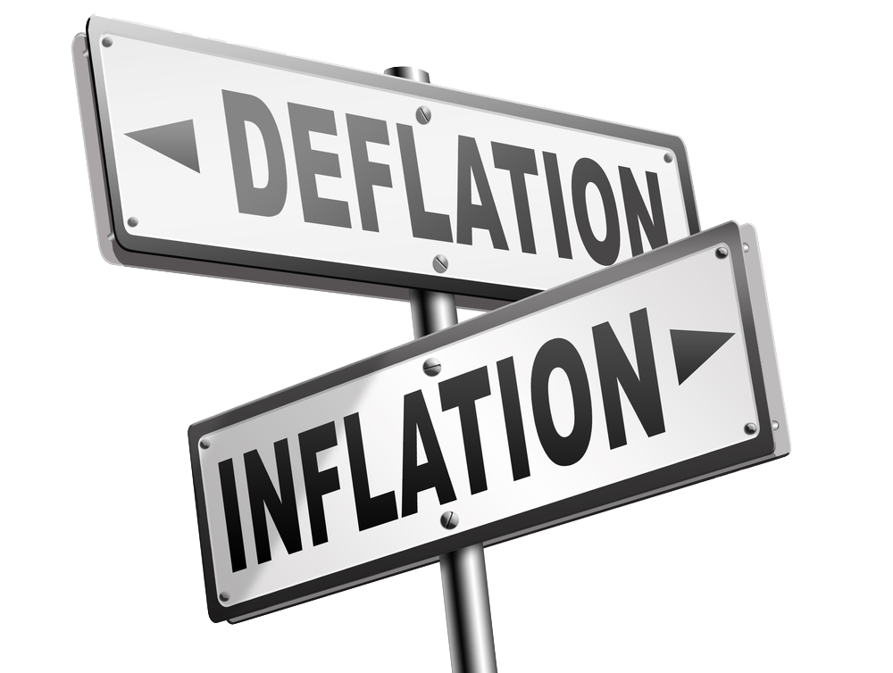 graphic image of a sign pointing in two directions inflation and deflation
