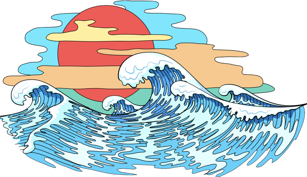 graphic representation of waves generated at sea headed for shore