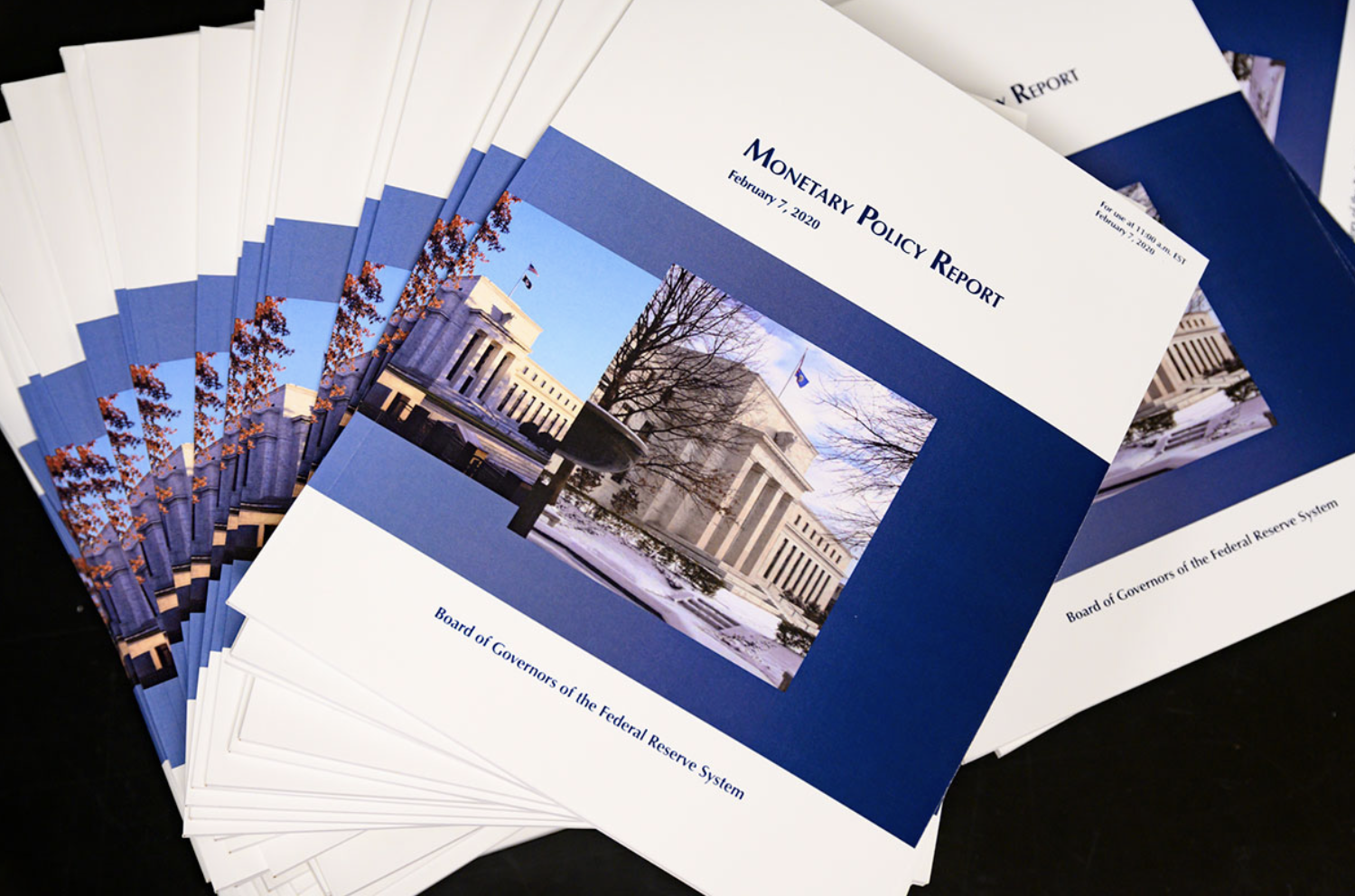 photograph of Federal Reserve monetary report booklets
