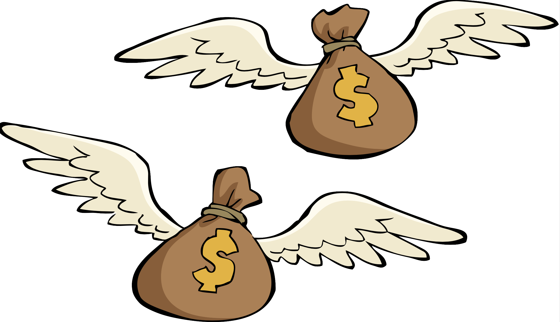 cartoon image of airborne money bags