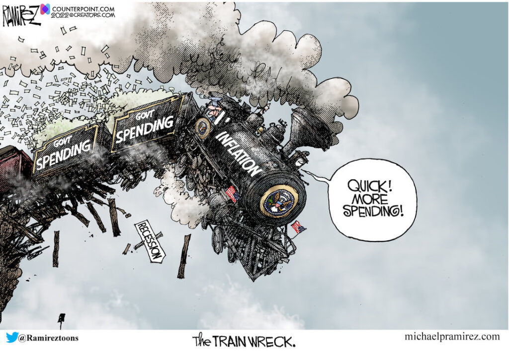 ramirez cartoon of the economic train wreck