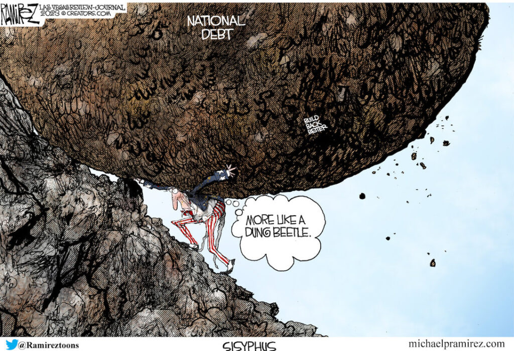 ramirez cartoon illustrating the enormous US national debt