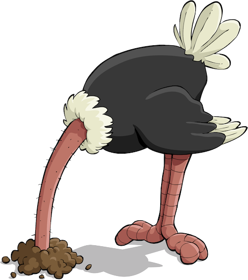 cartoon image of an ostrich with its head buried in the sand