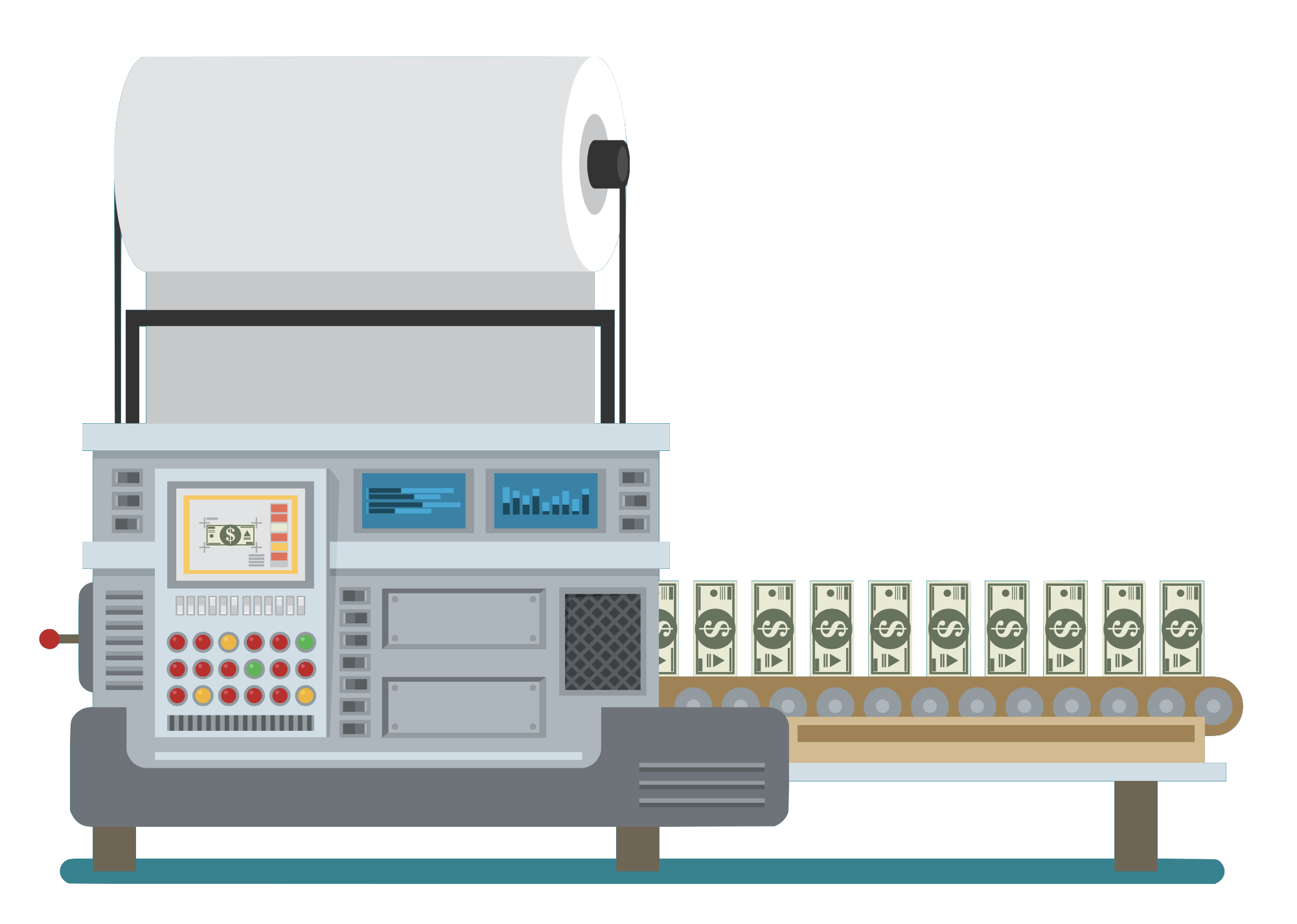 graphic illustration of a money printing machine