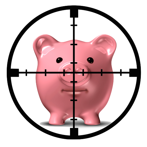 graphic image of piggy bank in gun sight