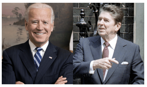 composite photos Joe Biden and Ronald Reaga
