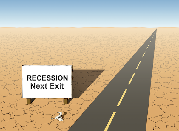 illustration of recession at next exit with long road ahead
