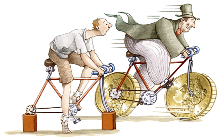 cartoon unage if silver dollar bicycle racing ahead