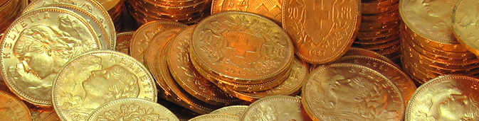 photo of pile of Swiss 20 franc gold coins