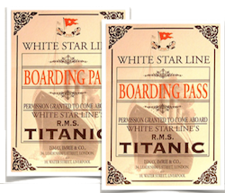 graphic image of two tickets to board the Titanic