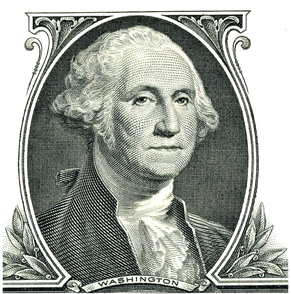 Graphic image of George Washington as he appears on the one dollar bill