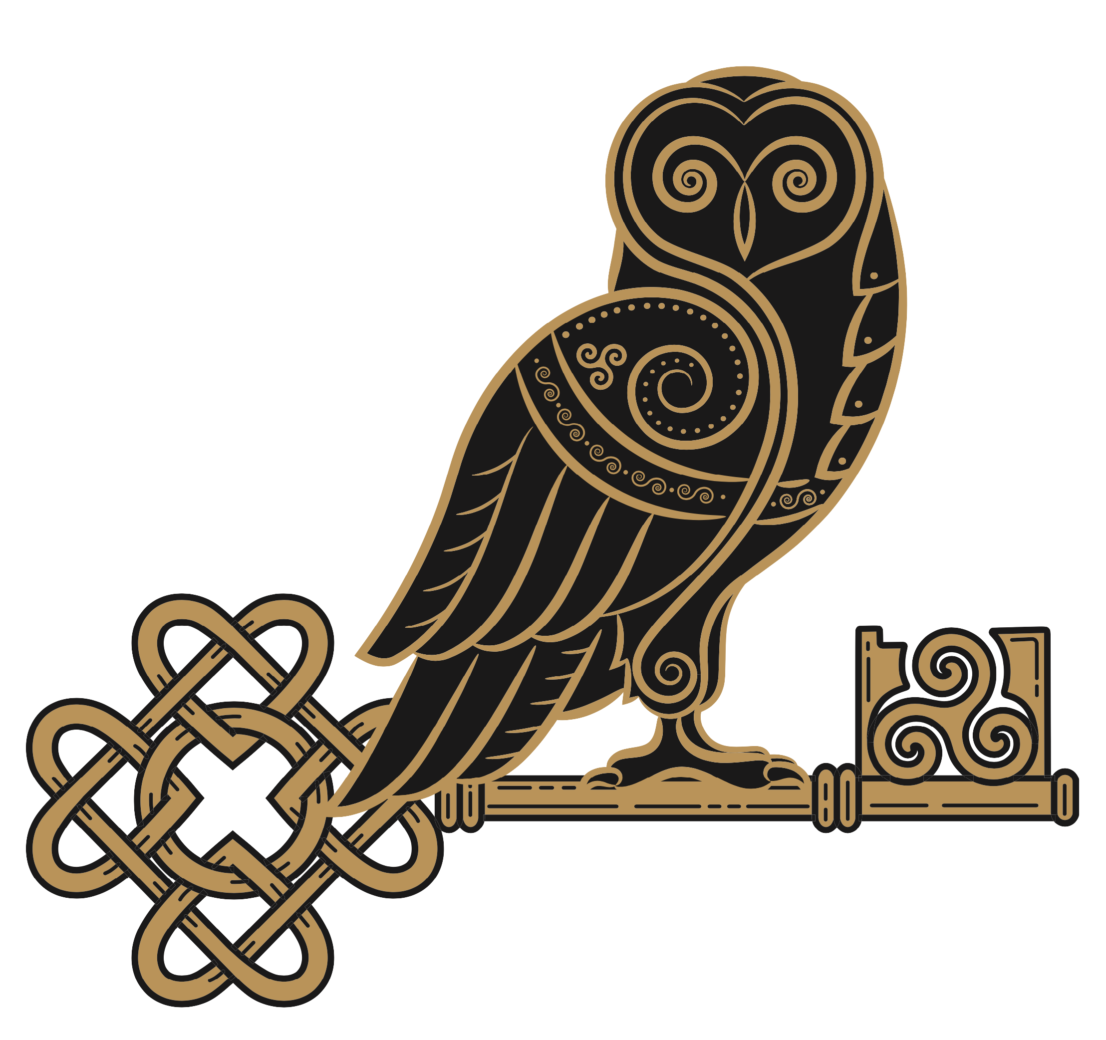 symbolic representation of wisdom as an owl perched on a golden key