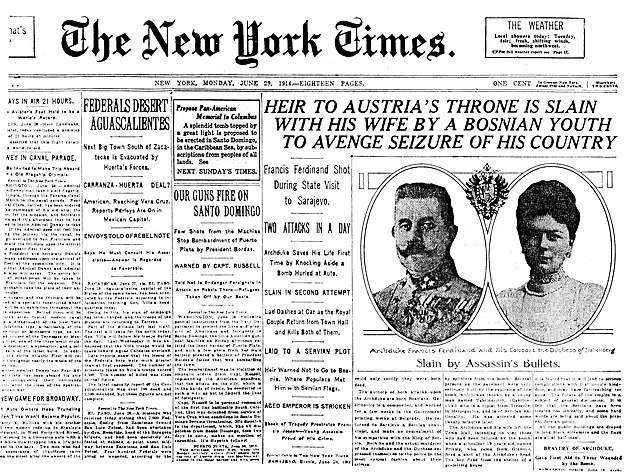 Image of New York Times headlining assassination of Archduke Ferdinand